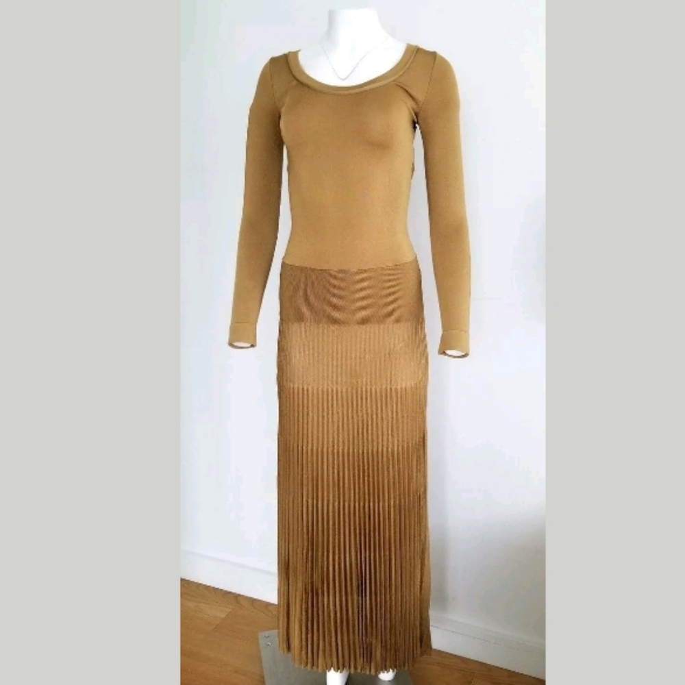 NEW $2899 Ralph Lauren Purple Label Casual Pleated Midi Maxi Open Back Gold 2 XS